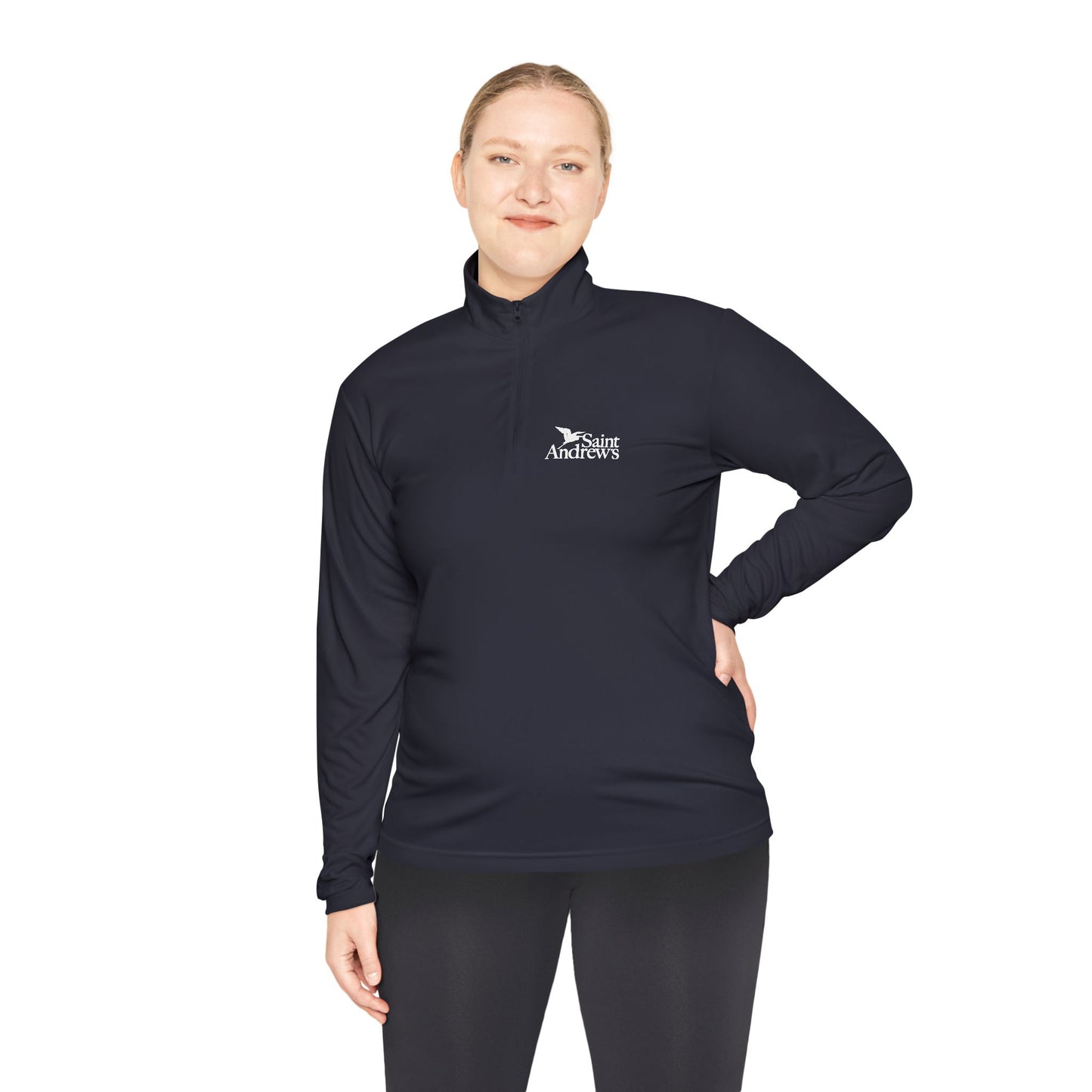 Saint Andrew's - Adult Quarter-Zip Embroidered Pullover (Grey/Navy)
