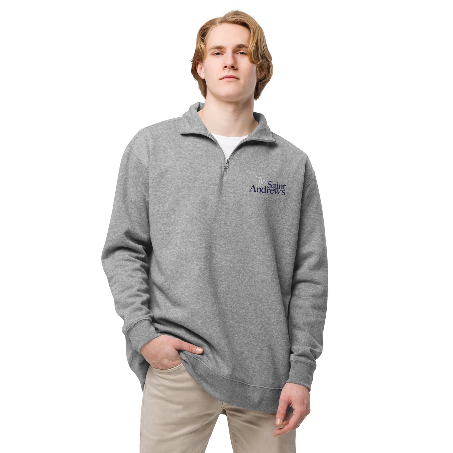 Saint Andrew's - Adult (unisex) embroidered fleece pullover (Grey)